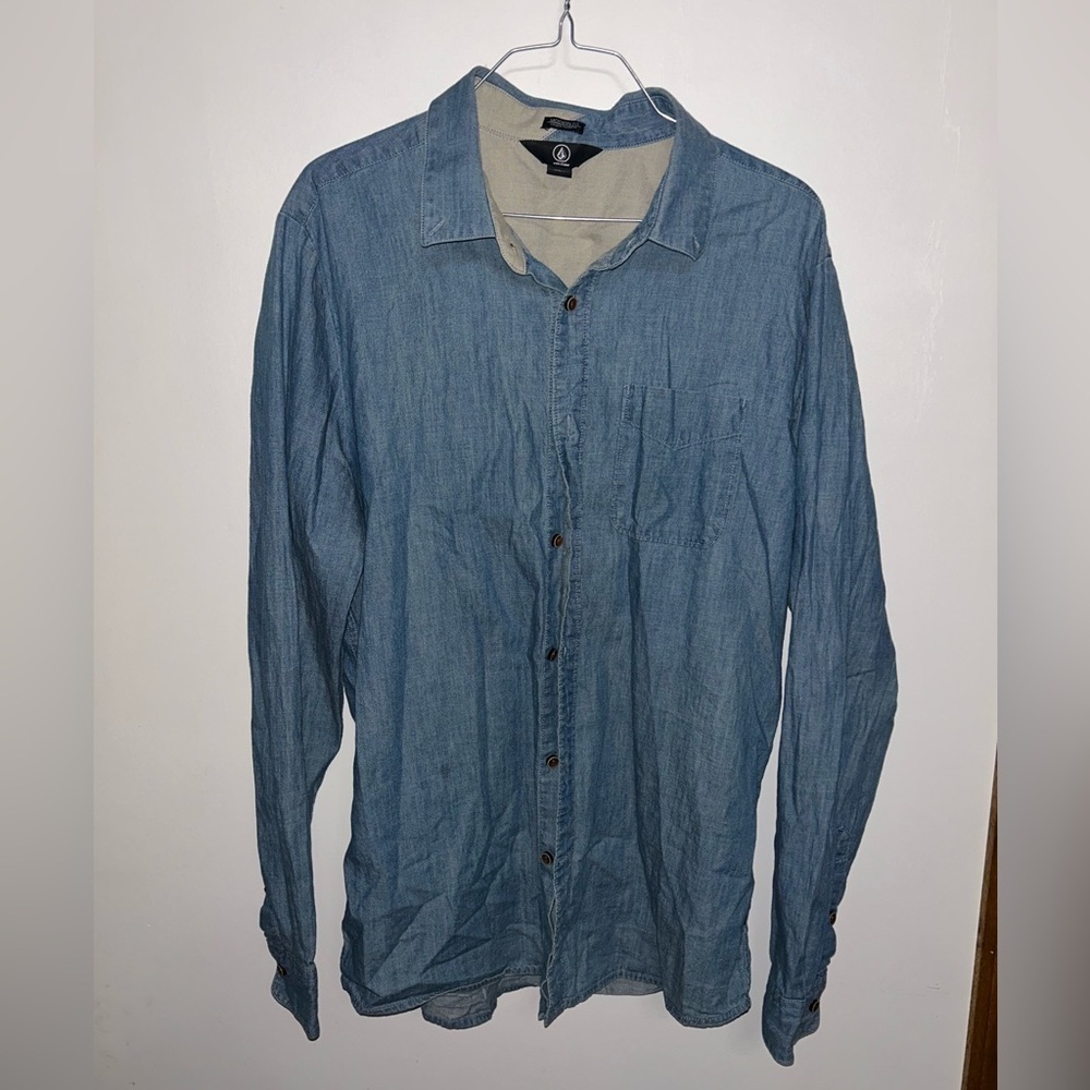 Volcom Modern Fit Blue Cotton Denim Long Sleeve Shirt
